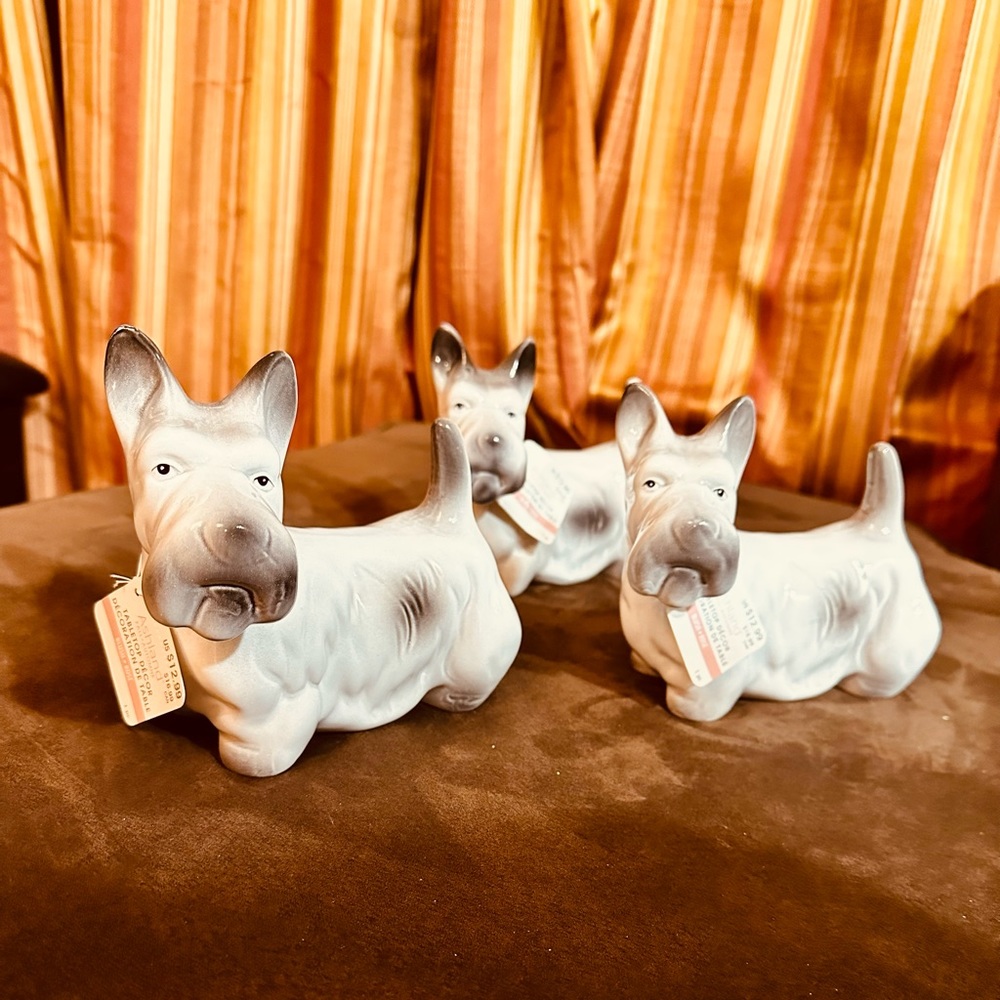 Three Scottish Terriers Dogs - ceramic